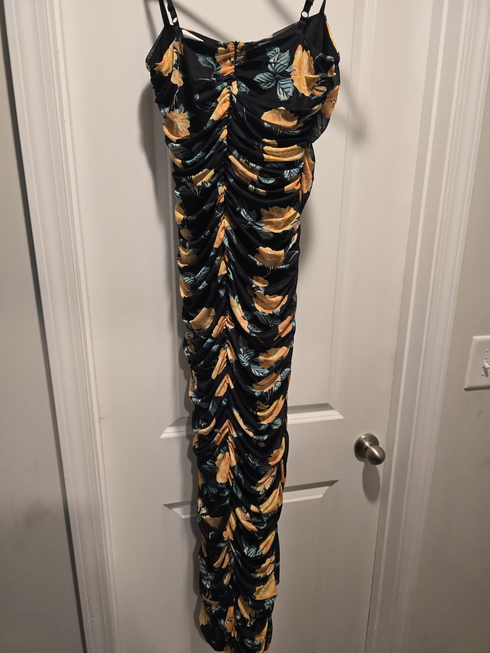 VENUS Black Maxi Dress with Yellow Floral Pattern Medium NWOT - Picture 3 of 6